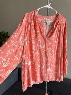 St. John's Bay Coral Floral Split-Neck Blouse